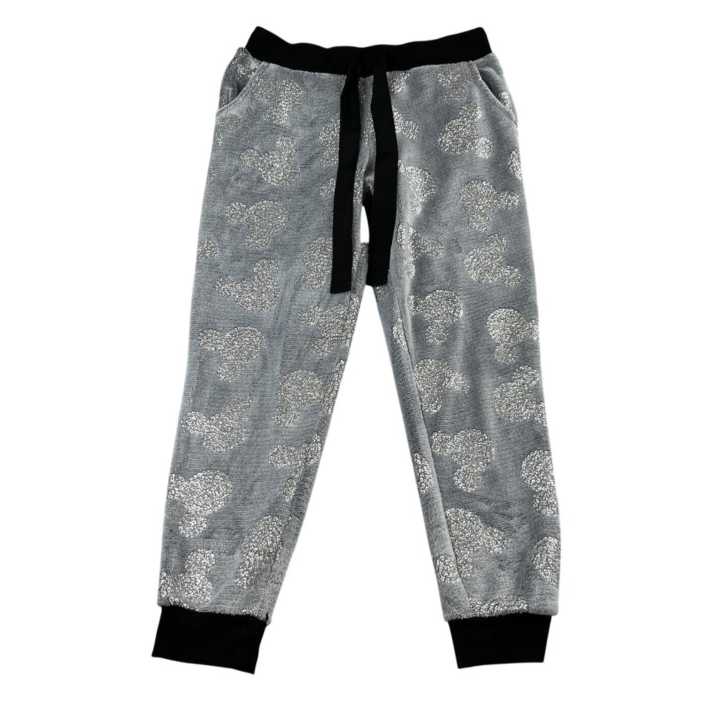 Disney Mickey Mouse Silver Glitter Fleece Joggers M Gray Women Lounge Pajama